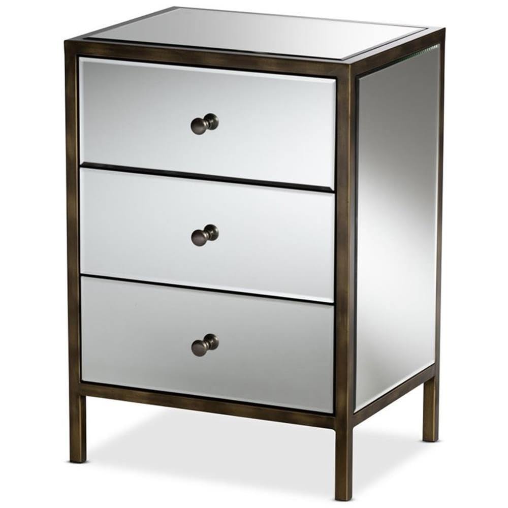 Baxton Studio Mirrored Modern Nightstand 3 Drawer Bedside Table Hollywood Glam Style - Wholesale Interiors Wood